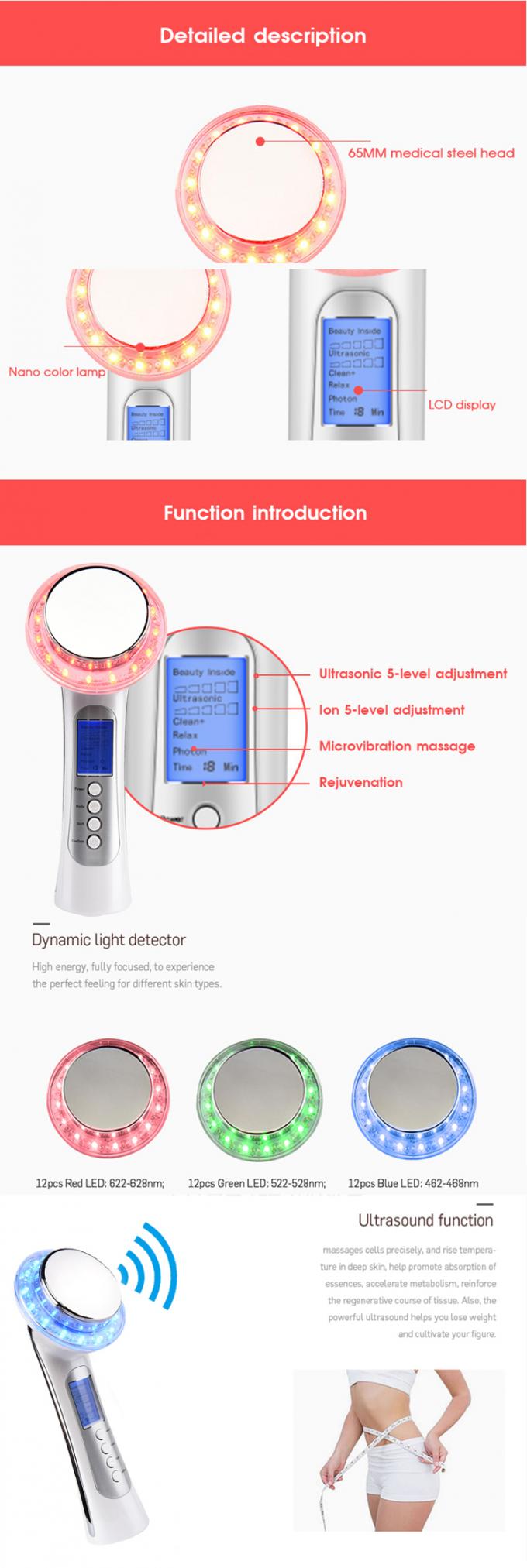 Estimulador ultrasónico de la belleza de la cara del ion del fotón, cara ultrasónica y Massager del cuerpo