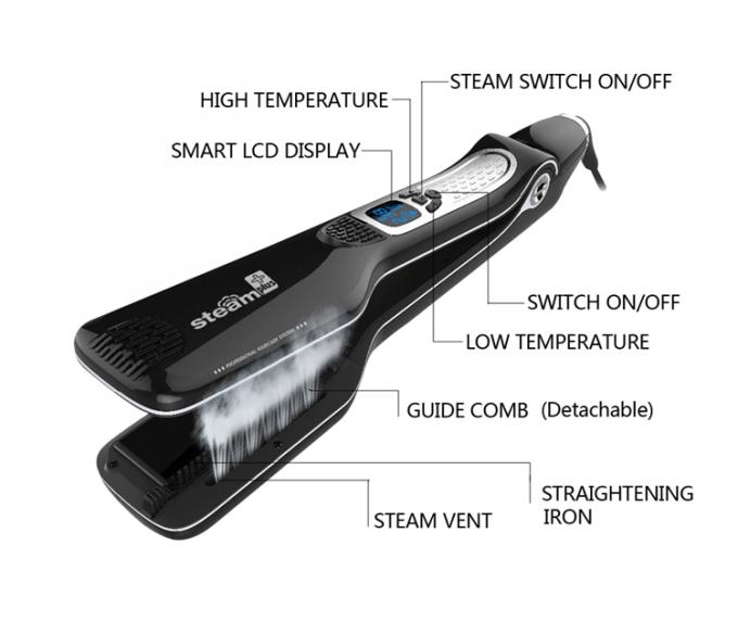 El diseñar profesional del vapor del hierro de la enderezadora plana iónica del pelo con la pantalla LED